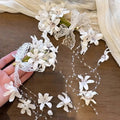 White Floral Lace Duckbill Hair Clip With Long Pearl Like Tassels view 2