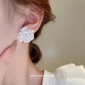White Layered Flower Cluster Stud Earrings Fashion Jewelry view 3