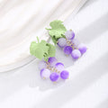 Green Leaf Purple Grape Bead Cluster Stud Earrings view 2