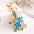 Rhinestone Flower Turtle Keychain Gold Clasp Five Colors view 2