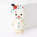 White Snowman Brooch With Sprinkle Icing and Red Cherry Top view 6