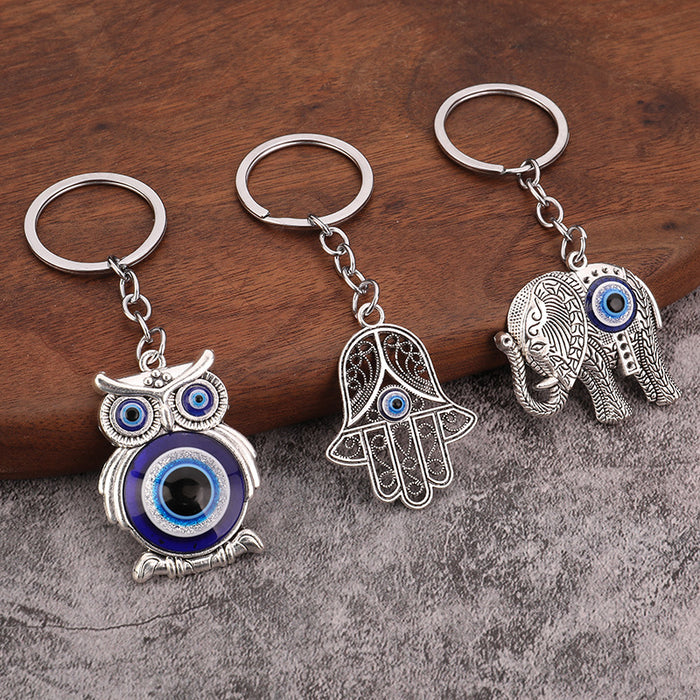 Vintage Blue Eye Owl Evil Eye Alloy Keychain Charm