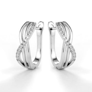 Silver Tone Interwoven Double Hoop Earrings With Clear Stones