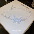 White Lace Butterfly Pearl Multi Strand Choker Necklace view 2