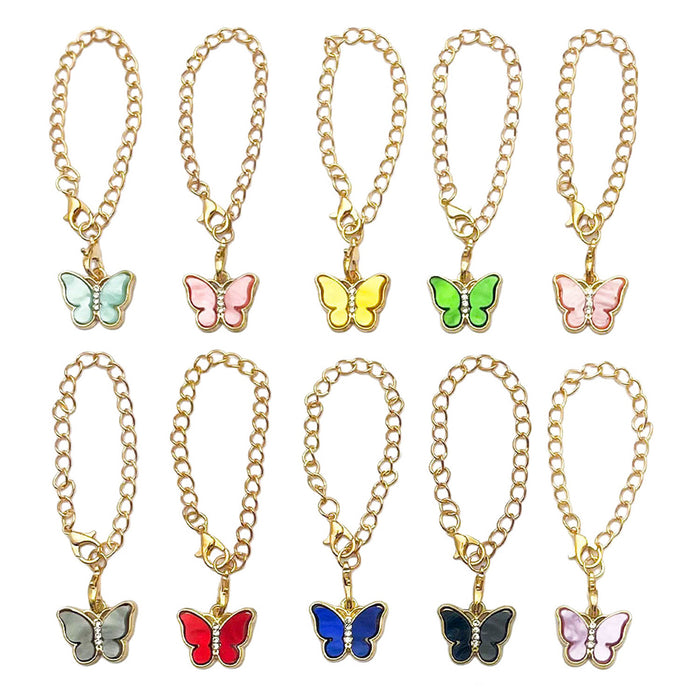Enamel Butterfly Charm Chain with Gold Lobster Clasp for Bags