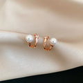 Rose Gold Pearl Double Hoop Stud Earrings Decorative Jewelry view 1