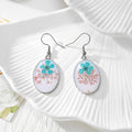 Silver Tone Oval Pressed Flower Drop Earrings in Seven Designs view 3