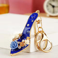 Enamel High Heel Keychain Rhinestone Rose Shoe Bag Charm view 3