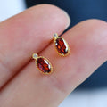 Oval Mini Stud Earrings Gold Silver Clear Or Red Stone view 2