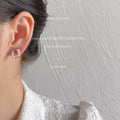 Gold Tone Oval Pearl Pavé Clear Geometric Stud Earrings view 3
