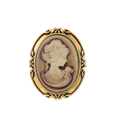 Front product view of the woman portrait brooch pin in gold