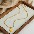 Gold Moon Star Round Coin Pendant Necklace Cable Chain view 2