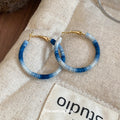 Blue Ombre Thread Wrapped Hoop Earrings Statement Pair view 2