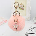 Fluffy Pom Pom Ball Keychain With Rhinestone Angel Charm view 2