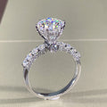 Round Clear Solitaire Pave Band Ring In Polished Silver Tone view 1