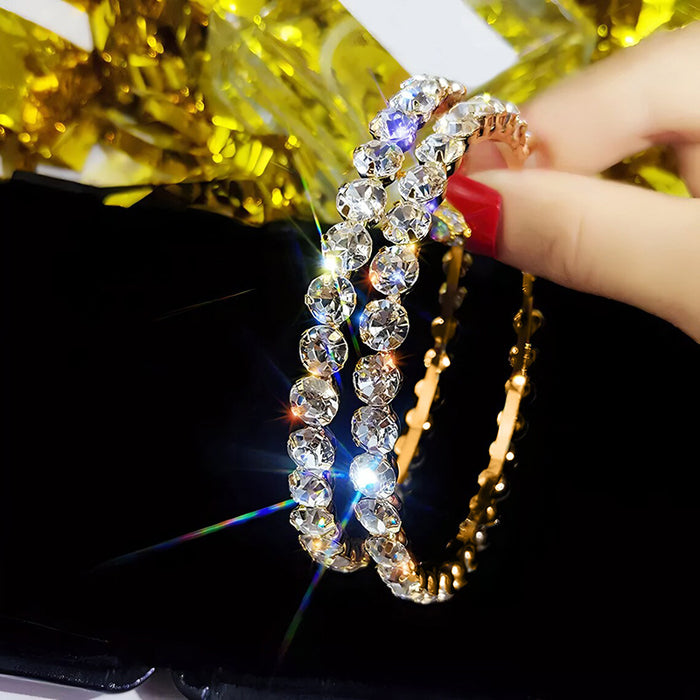 Oversized Round Clear Stone Hoop Earrings In Two Metal Tones