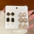 Black White Pearl Gold Stud Earring Five Pair Multipack view 3