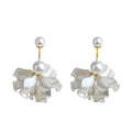 White Layered Flower And Pearl Convertible Stud Earrings For Women view 5