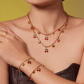Gold Steel Ball Chain Cherry Strawberry Heart Charm Jewelry Set view 2