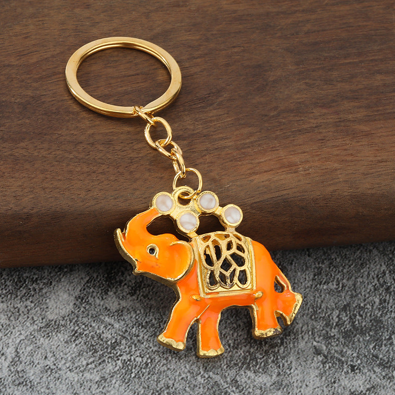 Rhinestone Elephant Enamel Keychain 3D Car Key Ring Pendant