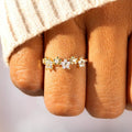 Round Clear Stone Floral Cluster Slim Ring In Polished Gold Tone view 3