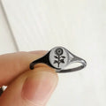 Engraved Sunflower Oval Crest Ring In Three Polished Metal Tones view 3