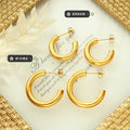 Solid Thick C Shape Hoop Earrings Gold Steel Small Large view 2