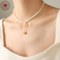 White Pearl Letter D Cube Tassel Pendant Gold Necklace view 3