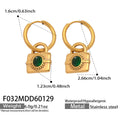 Oval Stone Lock Drop Hoop Earrings in Green and Purple view 6