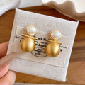 Gold Tone Double Ball Stud Earrings With Pearl Tops view 7