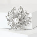 Pearl Center Starburst Flower Brooch in Gold or Silver Tone view 5