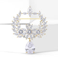 Crystal Olive Branch Frame Brooch In Two Tones With Polished Metal Detail view 3