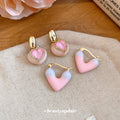 Pink Heart Earrings with Gold Tone Hoops and Crystal Borders view 3