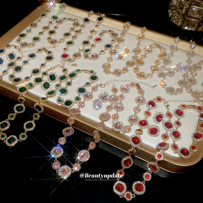 Gold Halo Geometric Rhinestone Necklace Bracelet Stud Mix