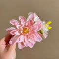 Pink Fabric Dahlia Duckbill Hair Clip with White Buds view 1