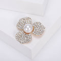 Three Petal Crystal Flower Brooch with Pearl for Jackets, Coats, and Scarves view 2