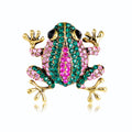 Green Gold Tone Frog Crystal Metal Brooch Pin 4.1 x 4 cm view 1