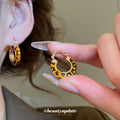 Gold Tone Leopard Print Round Huggie Hoop Earrings view 2
