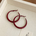 Glossy Burgundy Round Hoop Earrings In Three Graduated Sizes view 4