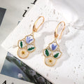 Gold Tone Blue Pressed Flower Resin Hook Earrings in Six Designs view 7