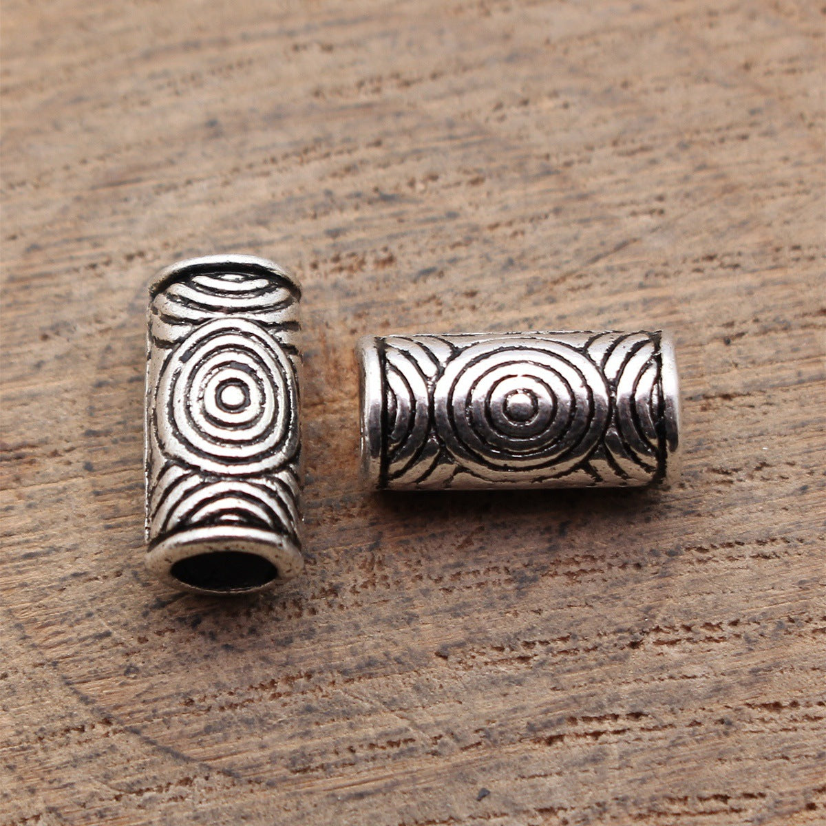 13x6.4x6.4mm 1.3g Antique Silver Zinc Alloy Ring Texture Tube Spacer Beads for Dreadlock Jewelry Making