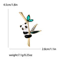 Playful Panda on Bamboo Brooch with Green Crystal Leaves view 6