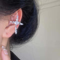 Dainty Crystal Cross Ear Clips in Gold and Silver Tone Finishes view 3