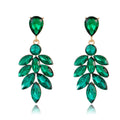 Aqua Green Leaf Tassel Crystal Five Designs Metal Dangle Earrings view 8