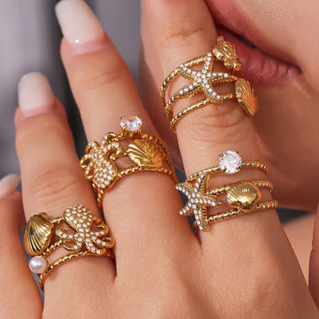 Starfish Octopus and Shell Layered Ring in Eight Styles