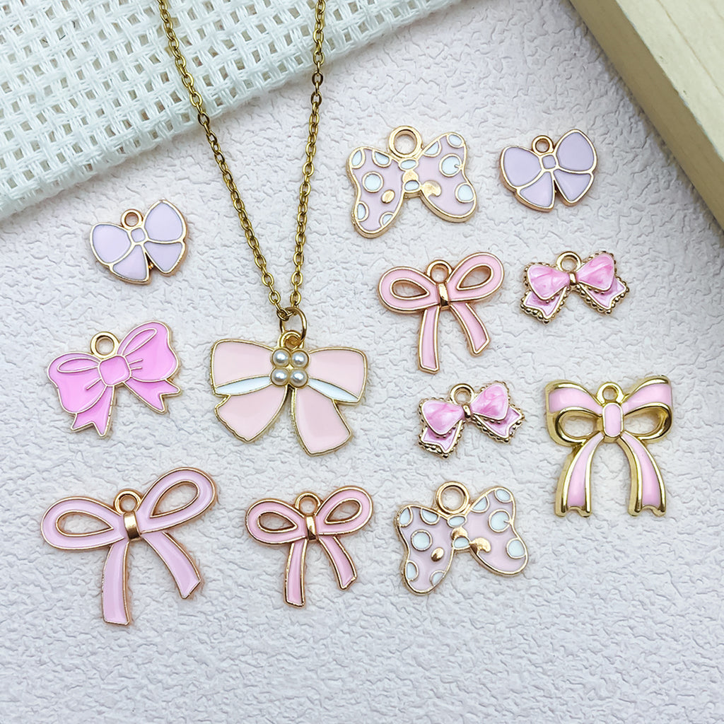 Pink Enamel Zinc Alloy Bow Tie Butterfly Charm Pendant for DIY Necklace Earrings Keychain