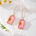 Rectangular Gold Pressed Flower Drop Earrings 7 Styles view 9