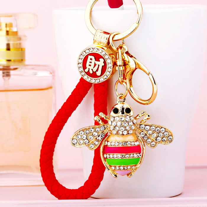 Striped Crystal Bee Keychains in Yellow and Multicolor with Braided Loops