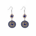 Turquoise and Navy Floral Round Medallion Hook Earrings view 5