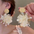 Fabric Flower Fringe Stud Earrings in Four Bright Colors view 4